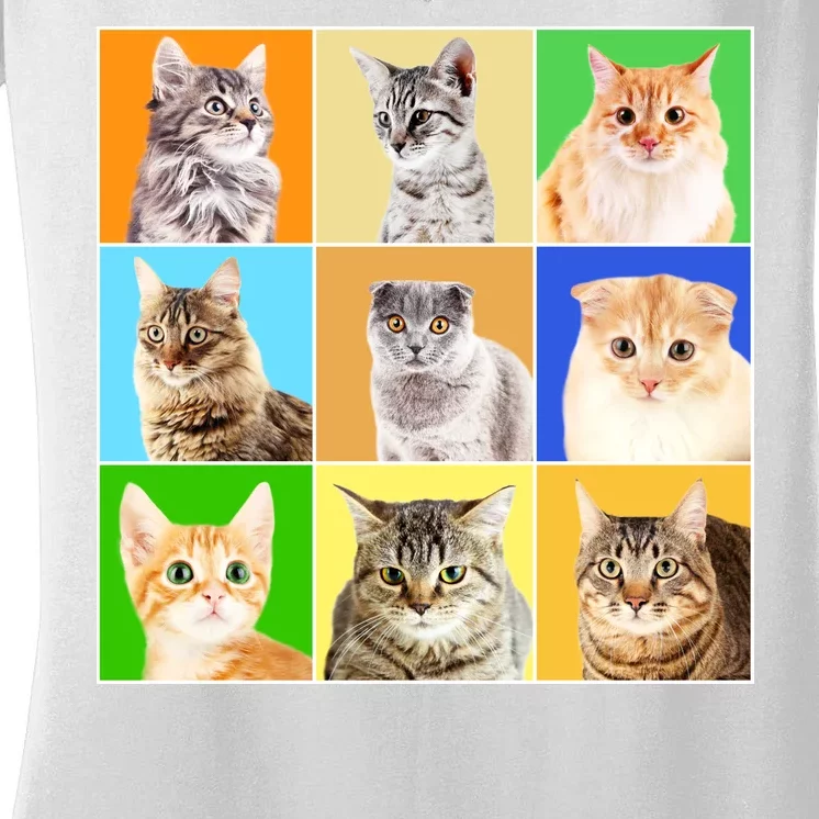 Cats Photo Portraits Collage Women's V-Neck T-Shirt