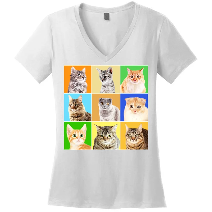 Cats Photo Portraits Collage Women's V-Neck T-Shirt