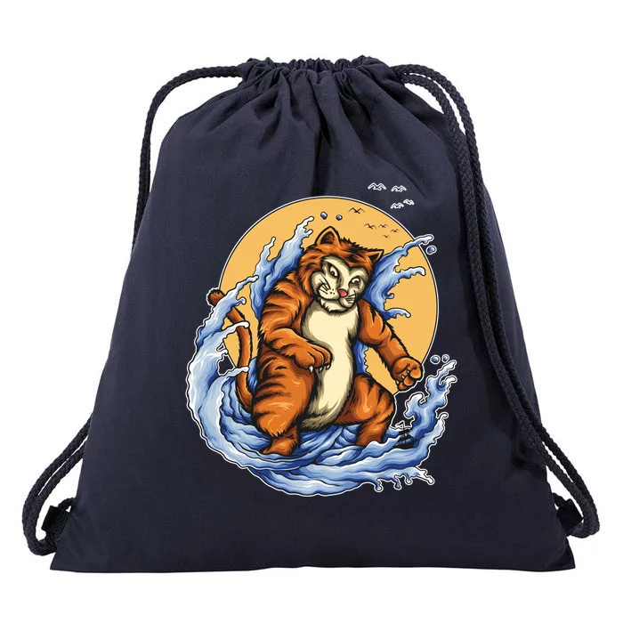 Catzilla Great Wave Drawstring Bag