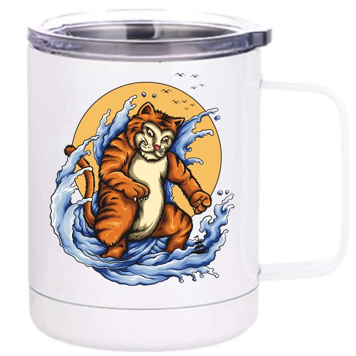 Catzilla Great Wave Front & Back 12oz Stainless Steel Tumbler Cup