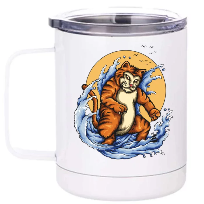 Catzilla Great Wave Front & Back 12oz Stainless Steel Tumbler Cup