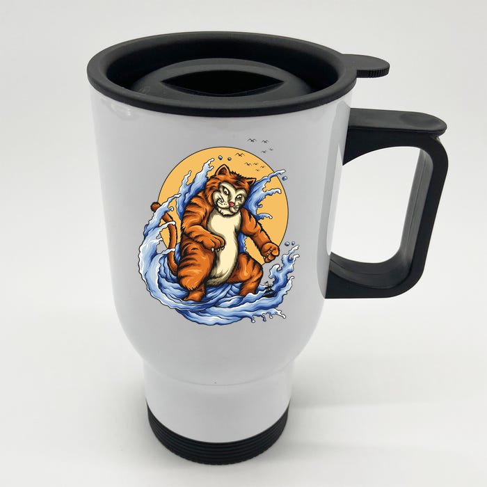 Catzilla Great Wave Front & Back Stainless Steel Travel Mug