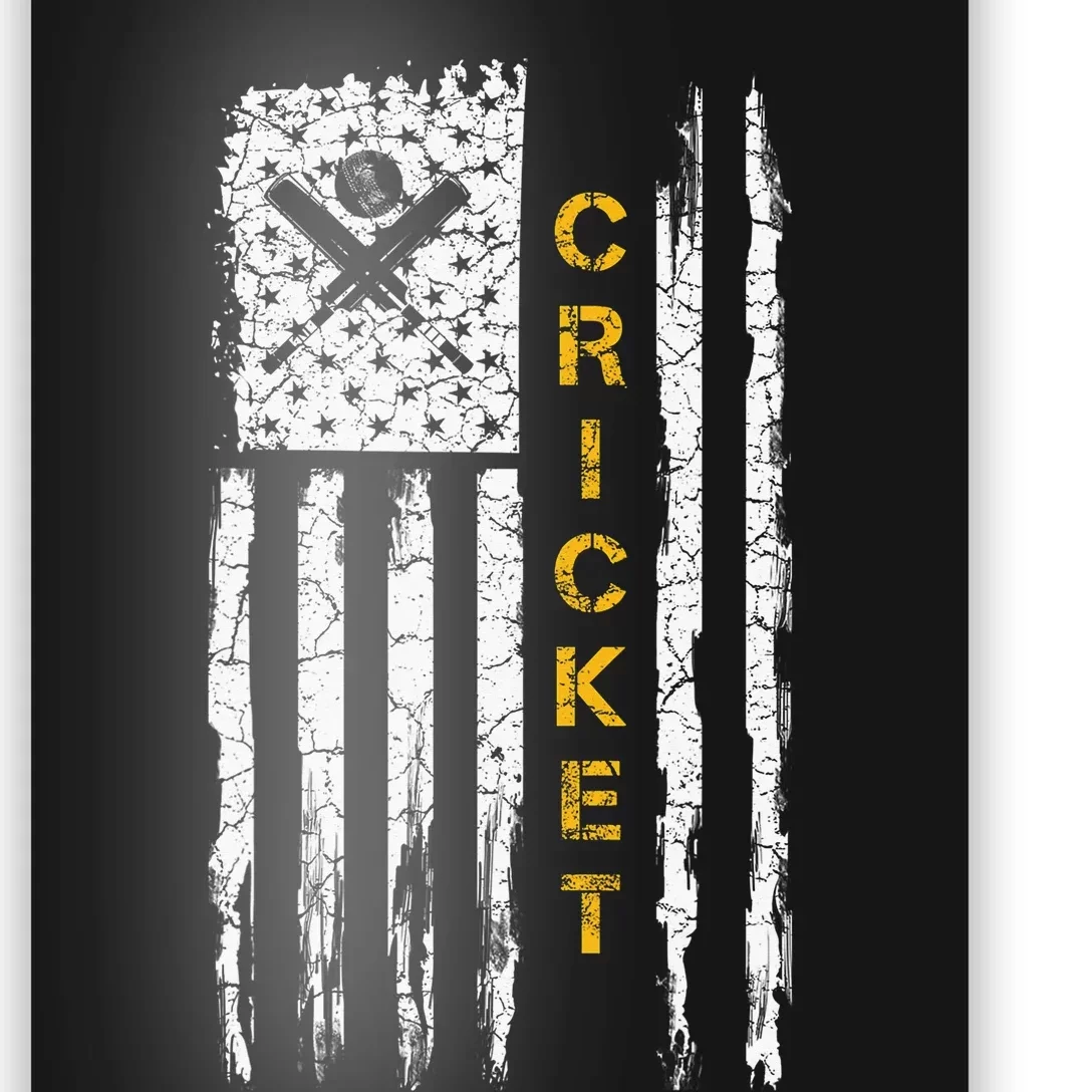 Cricket Apparel US Flag Retro Cricket Player American Flag Poster