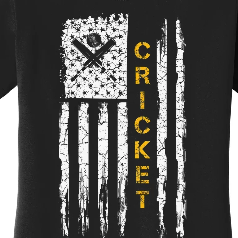 Cricket Apparel US Flag Retro Cricket Player American Flag Women's T-Shirt