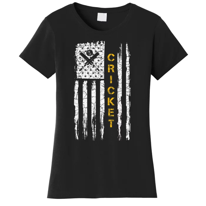 Cricket Apparel US Flag Retro Cricket Player American Flag Women's T-Shirt