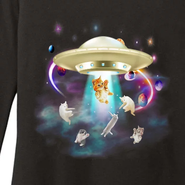 CAT ALIEN UFO Shirt For Women Cat Lover Funny Womens CVC Long Sleeve Shirt