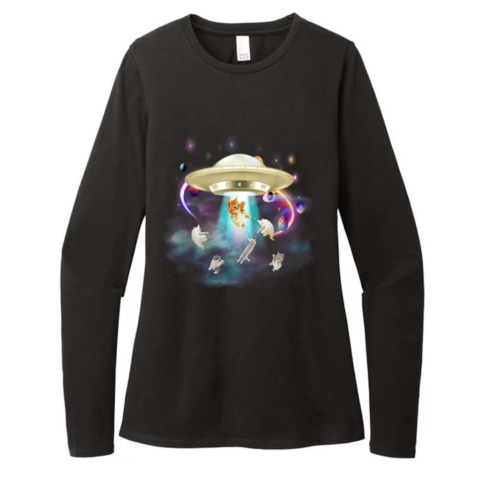 CAT ALIEN UFO Shirt For Women Cat Lover Funny Womens CVC Long Sleeve Shirt