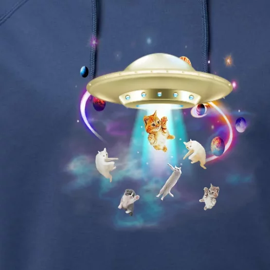 CAT ALIEN UFO Shirt For Women Cat Lover Funny Performance Fleece Hoodie