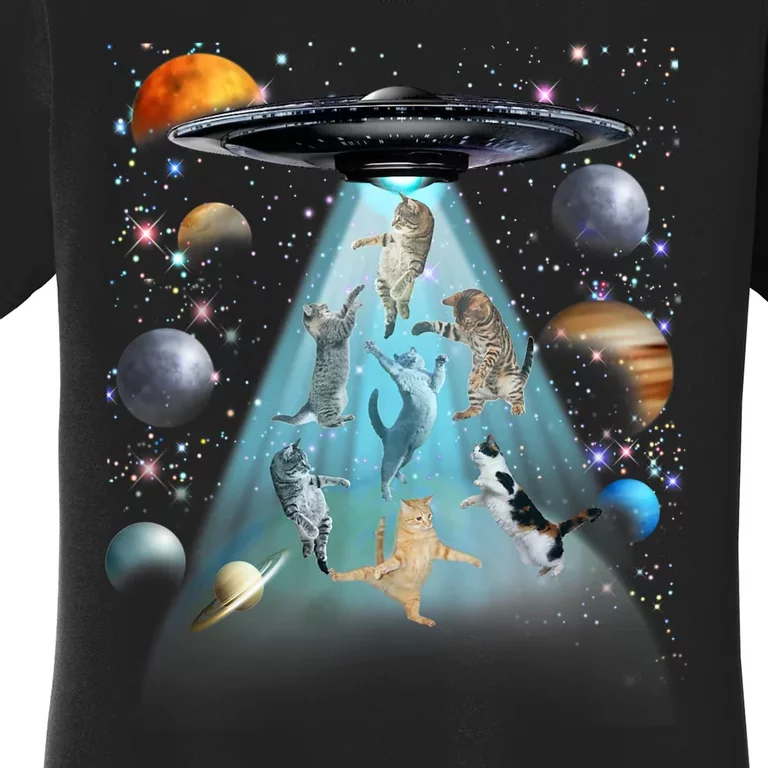 Cat Alien Ufo Space Cat Galaxy Cat Funny For Cat Dad Cat Mom Cat Lover Women's T-Shirt