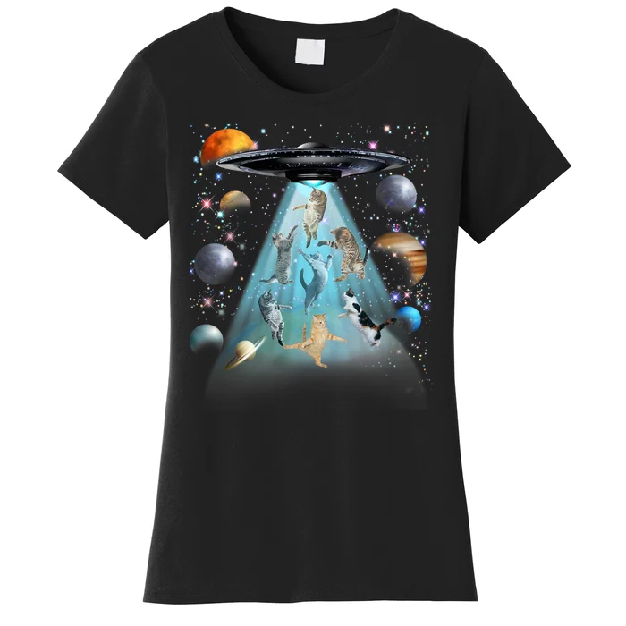 Cat Alien Ufo Space Cat Galaxy Cat Funny For Cat Dad Cat Mom Cat Lover Women's T-Shirt