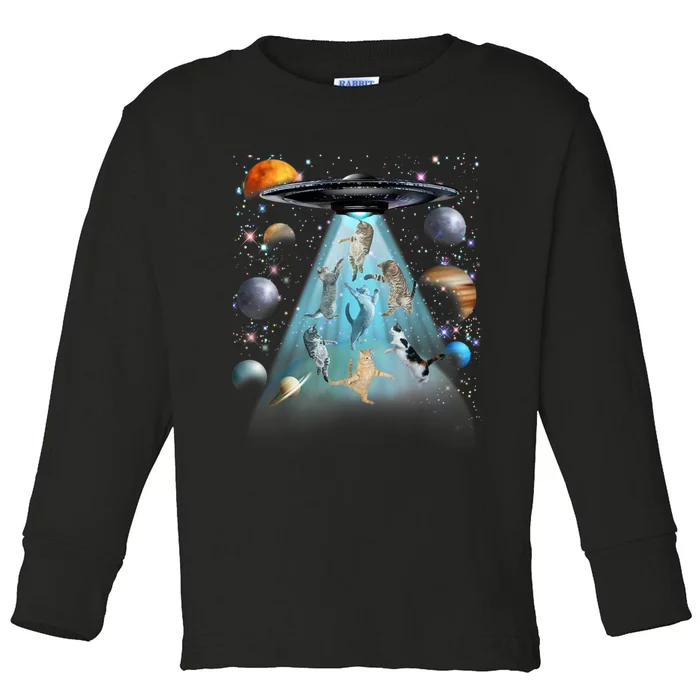 Cat Alien Ufo Gifts Space Cat Galaxy Cat Funny For Cat Dad Cat Mom Cat Lover Toddler Long Sleeve Shirt