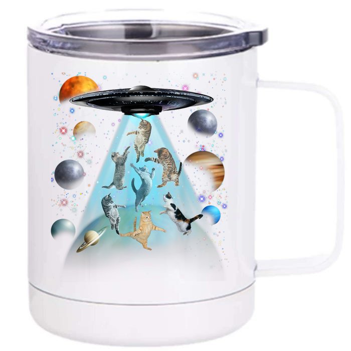 Cat Alien Ufo Gifts Space Cat Galaxy Cat Funny For Cat Dad Cat Mom Cat Lover Front & Back 12oz Stainless Steel Tumbler Cup