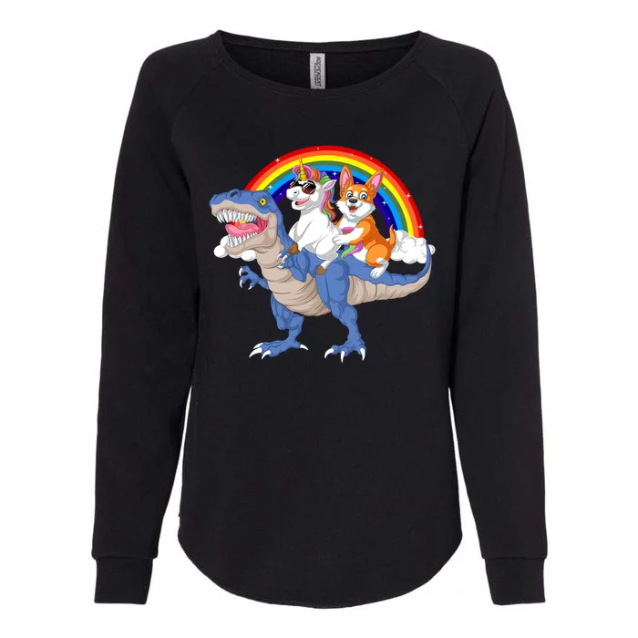 Corgi And Unicorn Riding Dinosaur Womens California Wash Sweatshirt