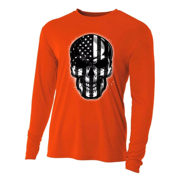 Cool American USA Flag Grunge Skull Cooling Performance Long Sleeve Crew