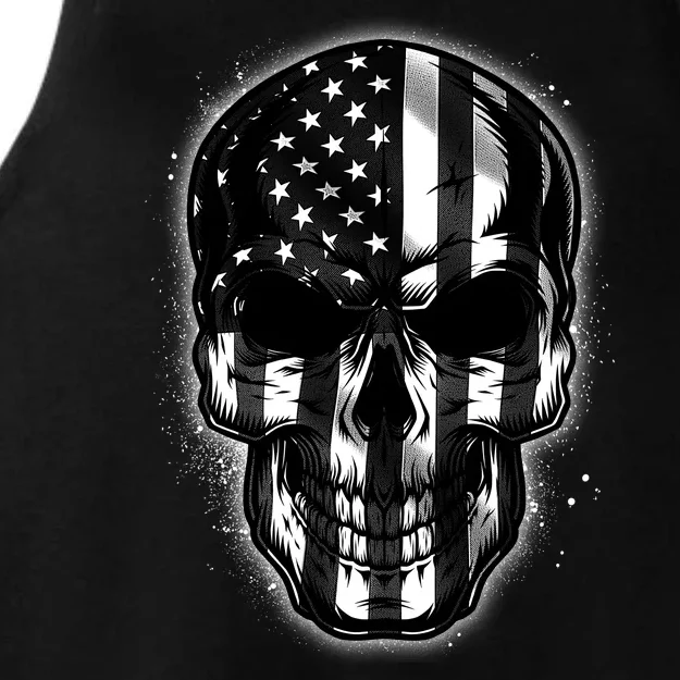 Cool American USA Flag Grunge Skull Ladies Tri-Blend Wicking Tank