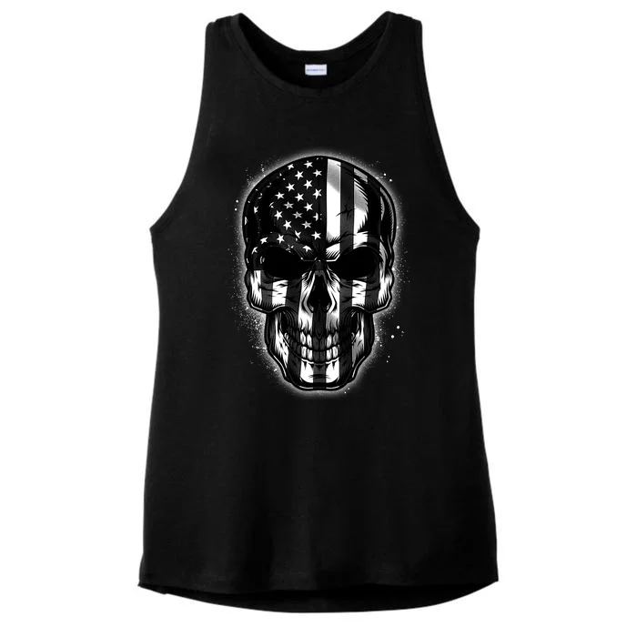 Cool American USA Flag Grunge Skull Ladies Tri-Blend Wicking Tank