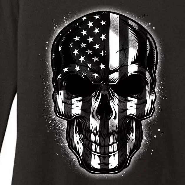 Cool American USA Flag Grunge Skull Womens CVC Long Sleeve Shirt