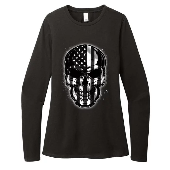 Cool American USA Flag Grunge Skull Womens CVC Long Sleeve Shirt