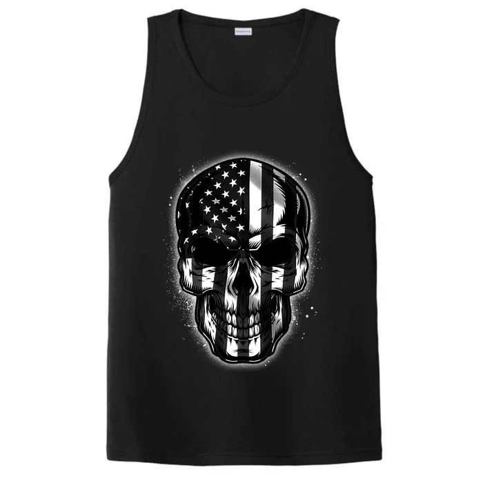 Cool American USA Flag Grunge Skull Performance Tank