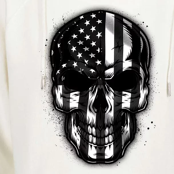 Cool American USA Flag Grunge Skull Womens Funnel Neck Pullover Hood