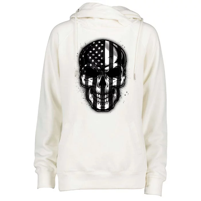 Cool American USA Flag Grunge Skull Womens Funnel Neck Pullover Hood