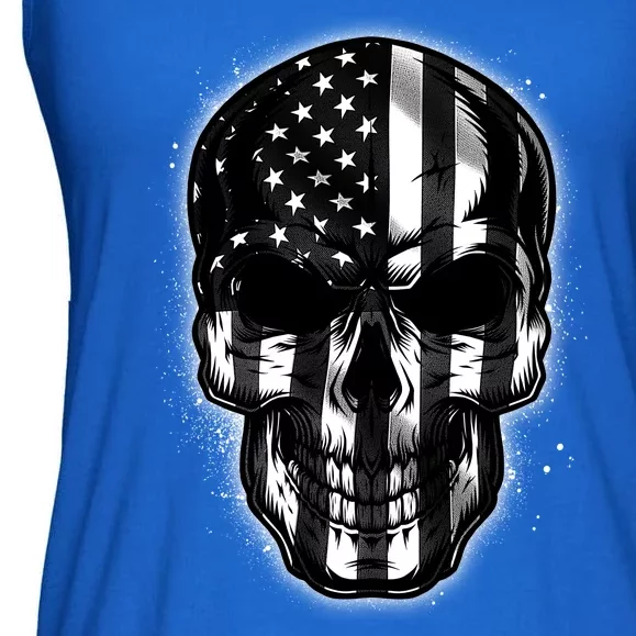 Cool American USA Flag Grunge Skull Ladies Essential Flowy Tank