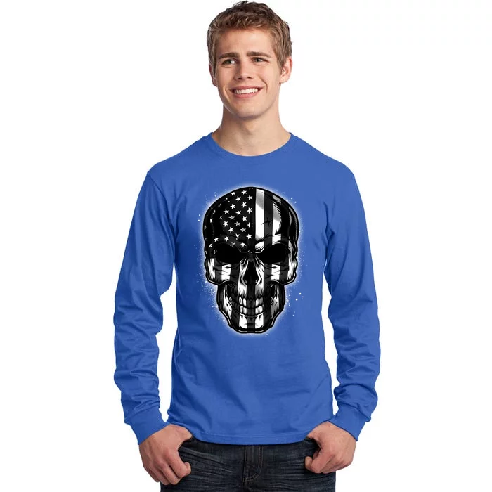 Cool American USA Flag Grunge Skull Tall Long Sleeve T-Shirt