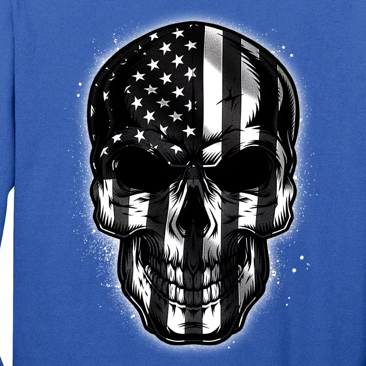 Cool American USA Flag Grunge Skull Tall Long Sleeve T-Shirt