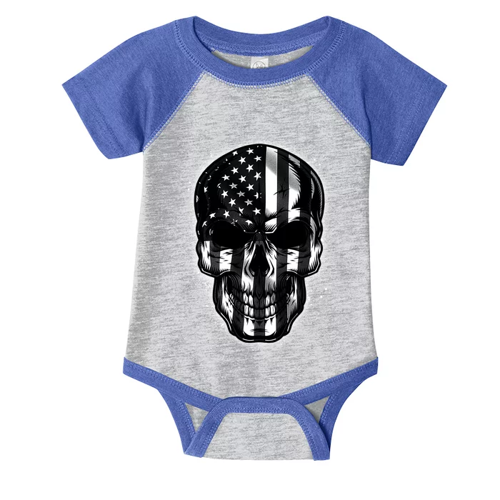 Cool American USA Flag Grunge Skull Infant Baby Jersey Bodysuit