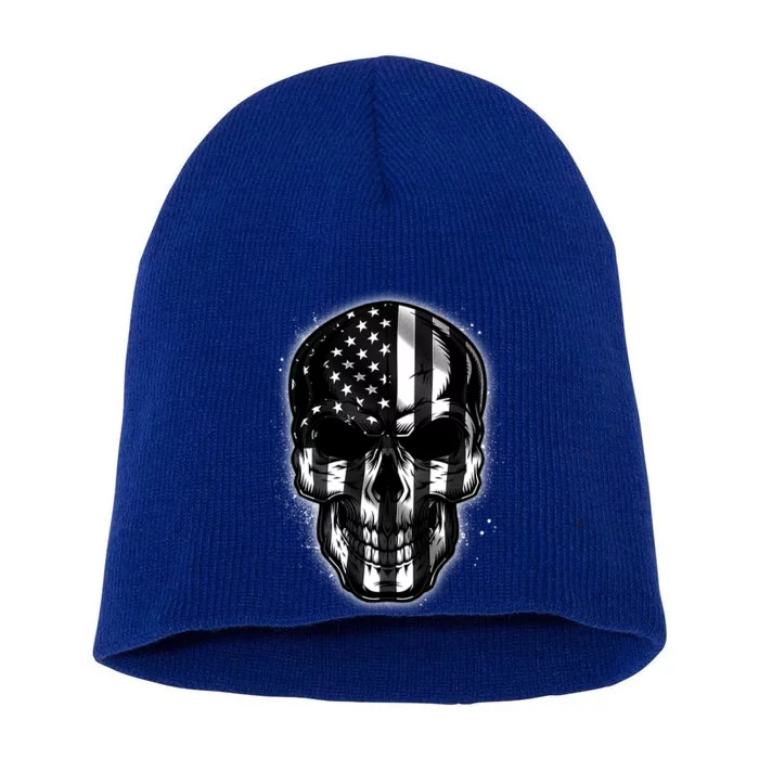 Cool American USA Flag Grunge Skull Short Acrylic Beanie