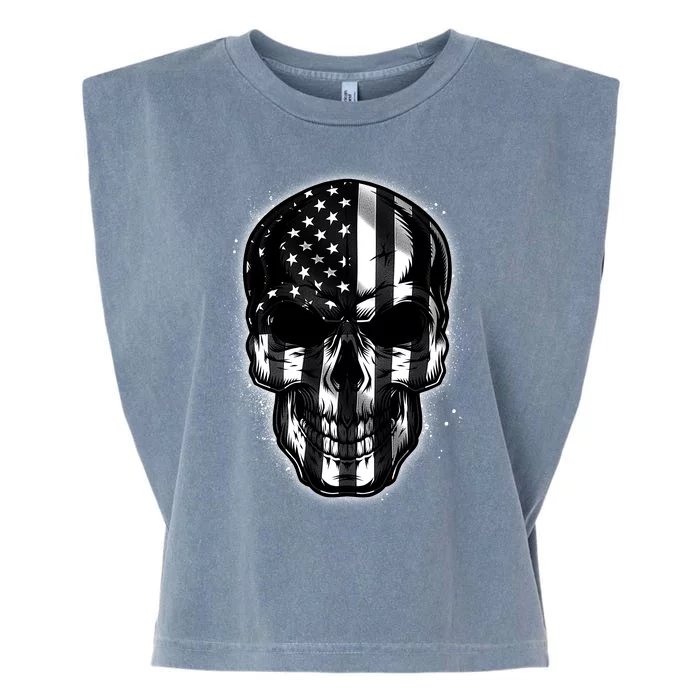 Cool American USA Flag Grunge Skull Garment-Dyed Women's Muscle Tee