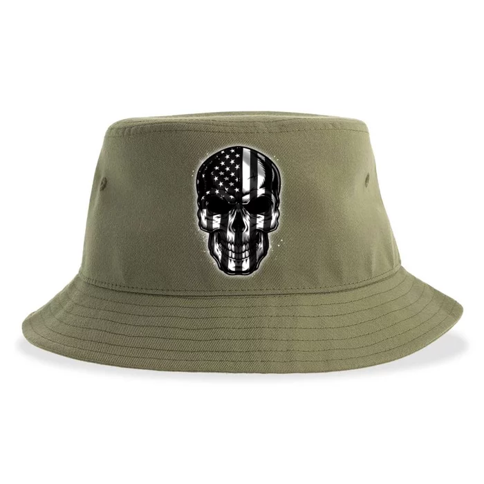 Cool American USA Flag Grunge Skull Sustainable Bucket Hat