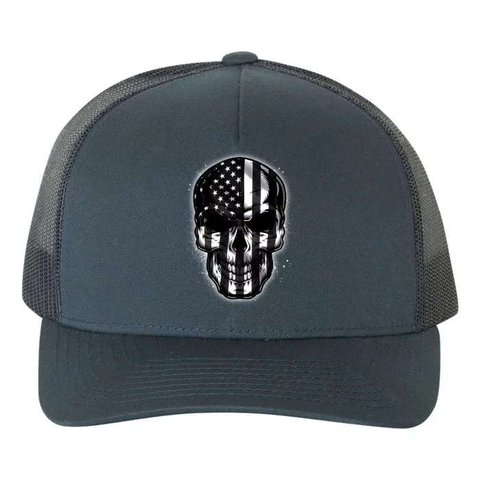 Cool American USA Flag Grunge Skull Yupoong Adult 5-Panel Trucker Hat