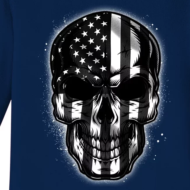 Cool American USA Flag Grunge Skull Baby Long Sleeve Bodysuit