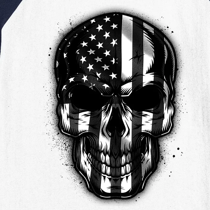 Cool American USA Flag Grunge Skull Baseball Sleeve Shirt