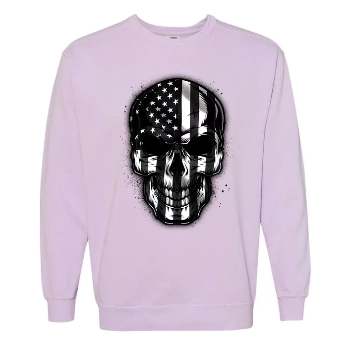 Cool American USA Flag Grunge Skull Garment-Dyed Sweatshirt