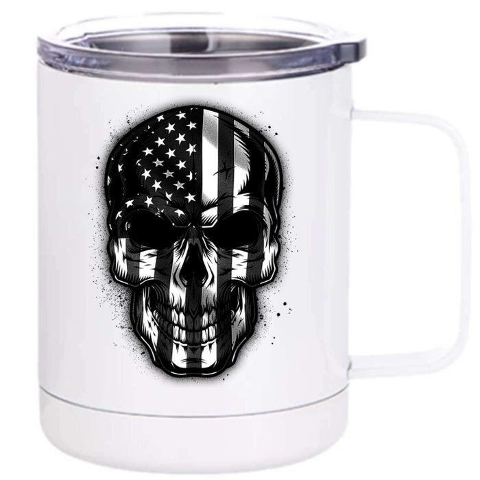 Cool American USA Flag Grunge Skull Front & Back 12oz Stainless Steel Tumbler Cup