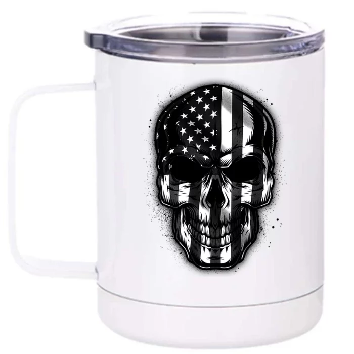 Cool American USA Flag Grunge Skull Front & Back 12oz Stainless Steel Tumbler Cup