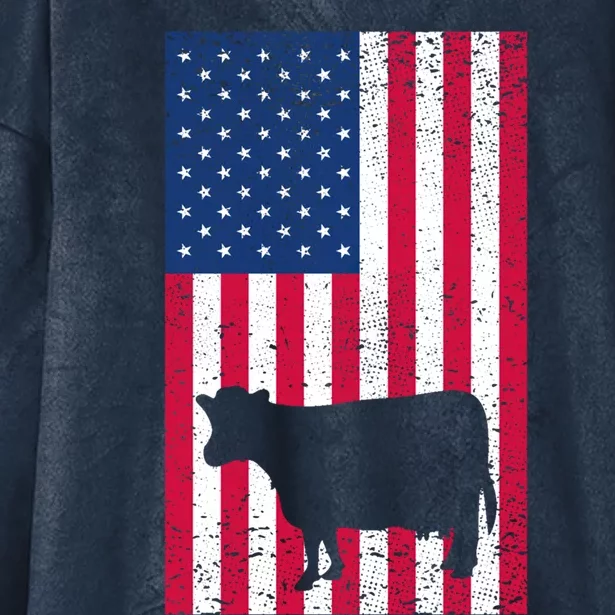 Cow American Usa Flag 4th Of July Farmer Gift Funny Gift Hooded Wearable Blanket