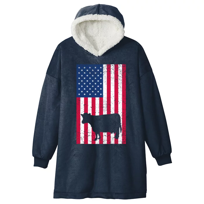 Cow American Usa Flag 4th Of July Farmer Gift Funny Gift Hooded Wearable Blanket