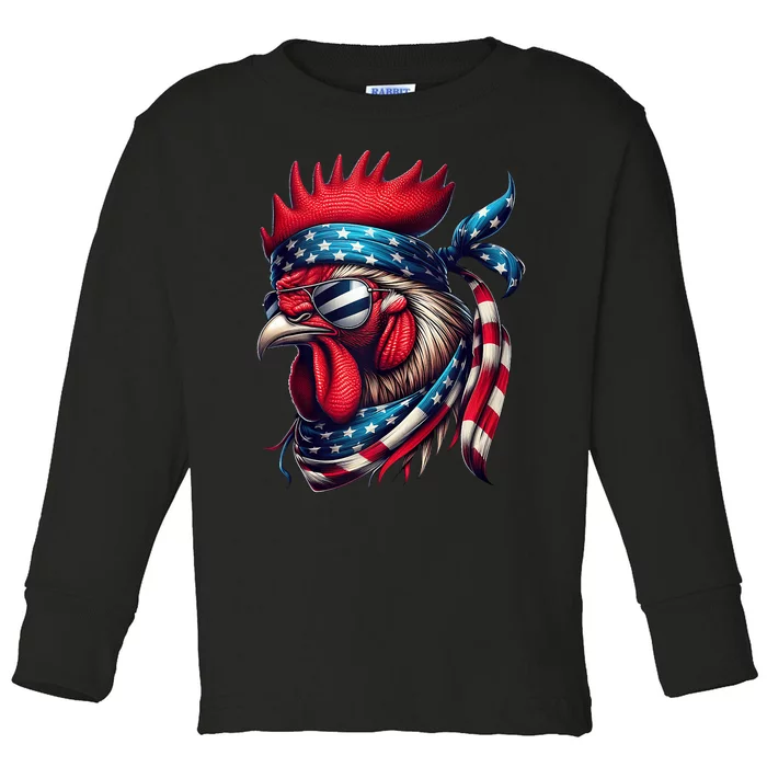 Chicken American Usa Flag Sunglasses 4th Of July Chicken Toddler Long Sleeve Shirt