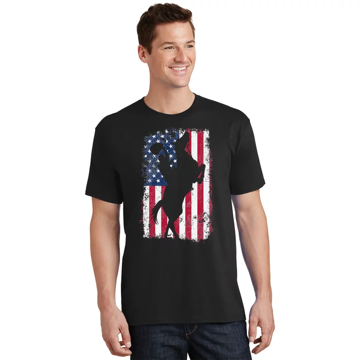 Cow American USA Flag Rodeo Horse 4th of July Distressed T-Shirt