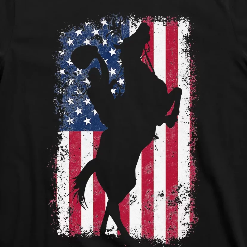 Cow American USA Flag Rodeo Horse 4th of July Distressed T-Shirt