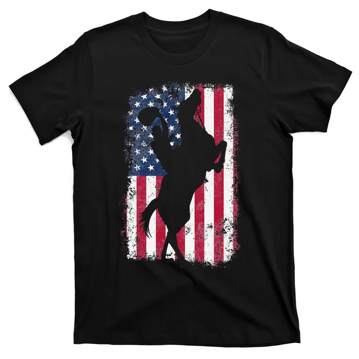 Cow American USA Flag Rodeo Horse 4th of July Distressed T-Shirt