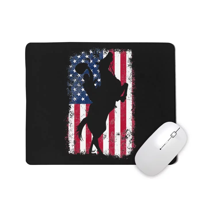 Cow American USA Flag Rodeo Horse 4th of July Distressed Mousepad