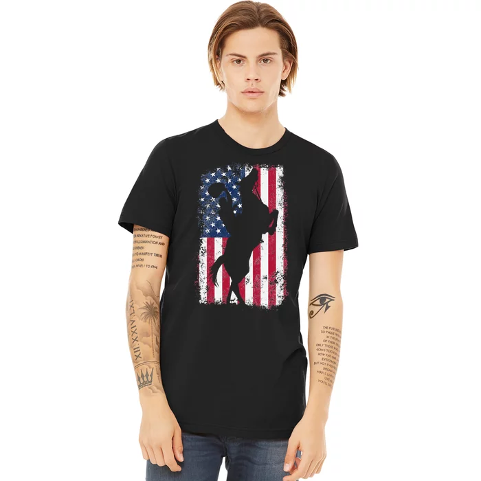 Cow American USA Flag Rodeo Horse 4th of July Distressed Premium T-Shirt