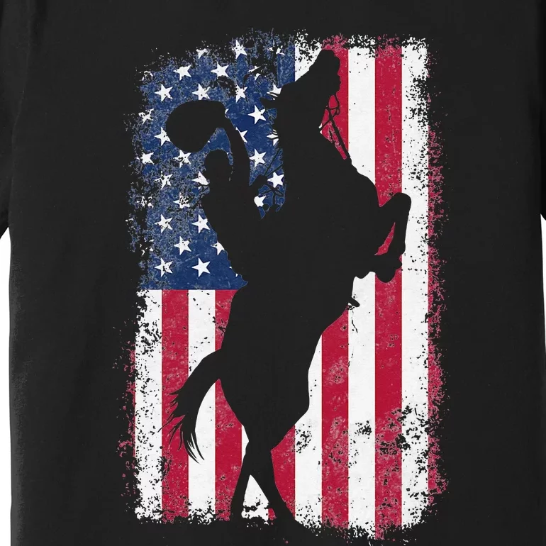 Cow American USA Flag Rodeo Horse 4th of July Distressed Premium T-Shirt