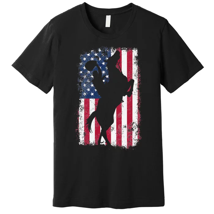 Cow American USA Flag Rodeo Horse 4th of July Distressed Premium T-Shirt