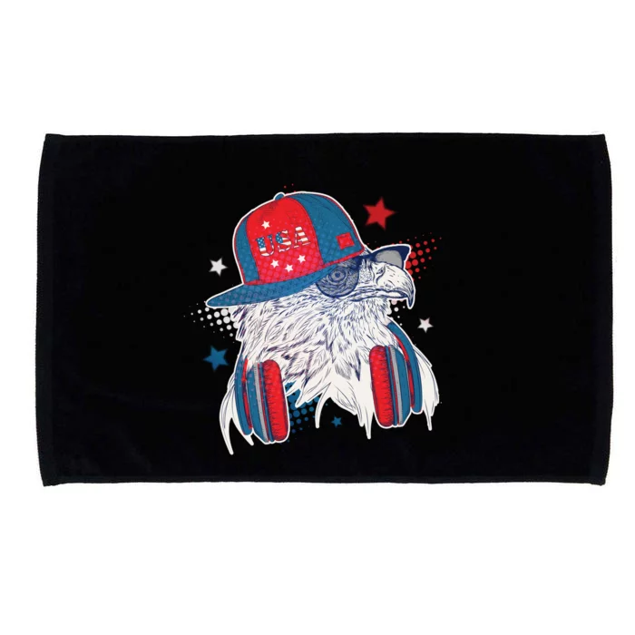 Cool American USA Flag Hipster DJ Eagle Microfiber Hand Towel