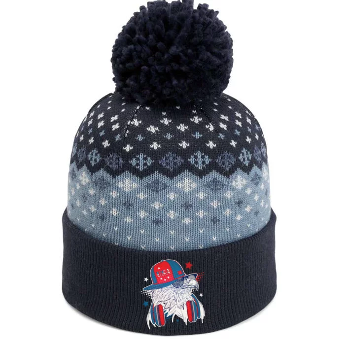 Cool American USA Flag Hipster DJ Eagle The Baniff Cuffed Pom Beanie